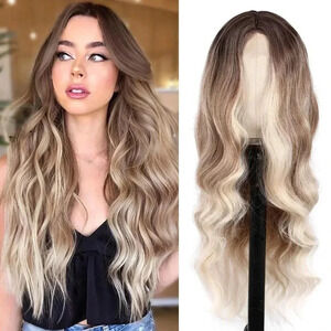 NWT LONG WAVY OMBRE BLONDE MID PART SYNTHETIC WIG